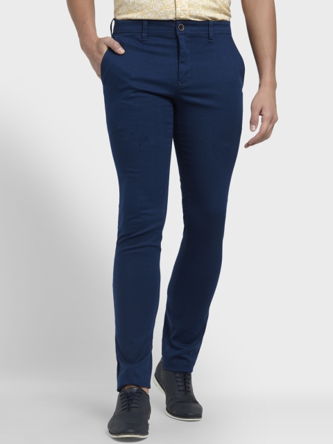 

ColorPlus Men Blue Regular Fit Self Design Regular Trousers