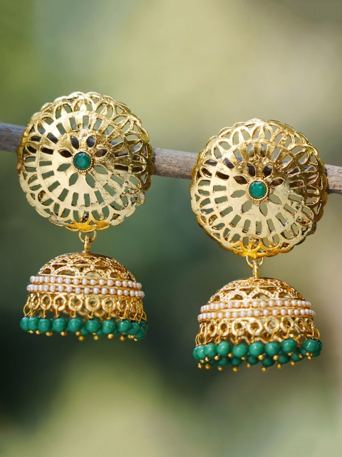 

Shining Diva Women Gold-Toned & Green Dome Shaped Jhumkas
