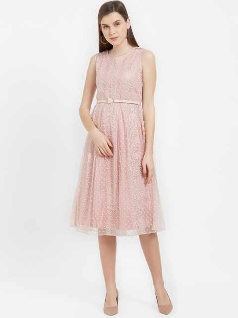 

Soie Women Pink Self Design Fit and Flare Dress