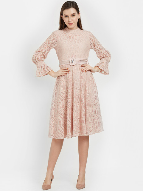 

Soie Women Pink Self Design Fit and Flare Dress
