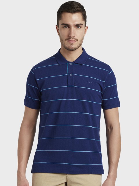 

ColorPlus Men Blue Striped Polo Collar T-shirt