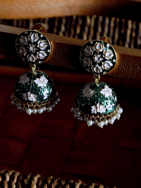 

ZeroKaata Green & Green Dome Shaped Jhumkas