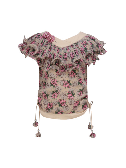 

CUTECUMBER Girls Beige Printed Cape Top