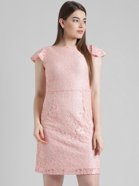 

Zink London Women Pink Self Design Sheath Dress