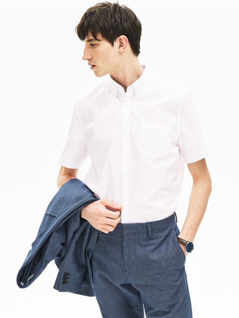 

Lacoste Men White Regular Fit Solid Casual Shirt