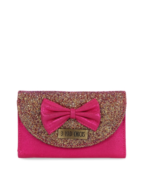 

3 Mad Chicks Women Pink & Gold-Toned Textured Three Fold Wallet