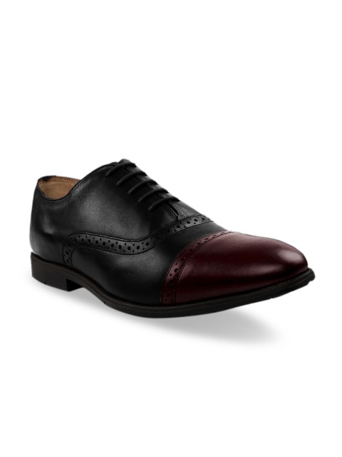 

RAPAWALK Men Black & Burgundy Standard Width Leather Formal Brogues