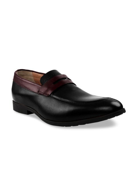 

RAPAWALK Men Black & Burgundy Standard Width Leather Formal Slip-Ons
