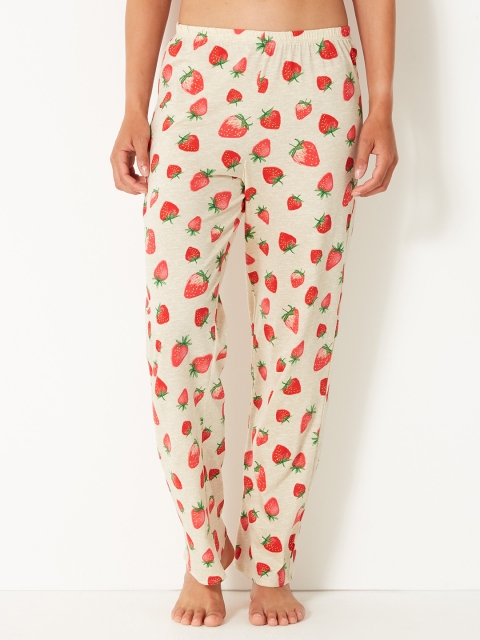 

Marks & Spencer Women Cream-Coloured & Red Printed Pyjama T374350FRED MIX