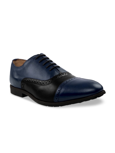 

RAPAWALK Men Blue & Black Standard Width Leather Formal Oxfords