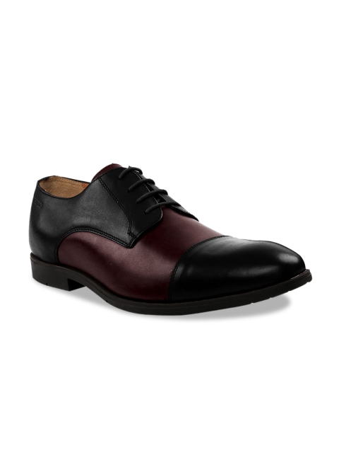 

RAPAWALK Men Black & Burgundy Standard Width Leather Formal Derbys
