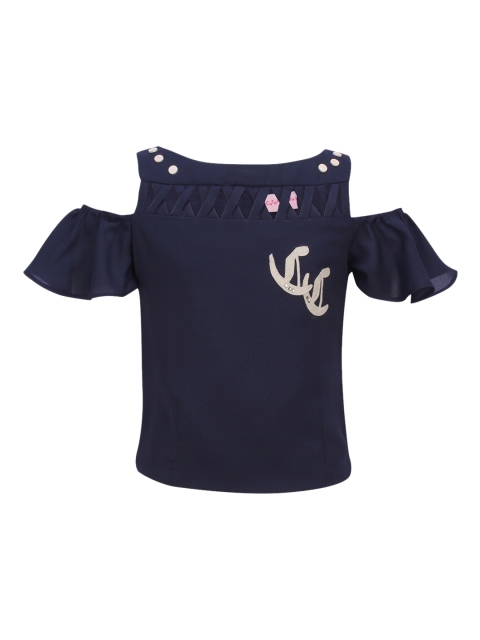 

CUTECUMBER Girls Navy Blue Printed Top