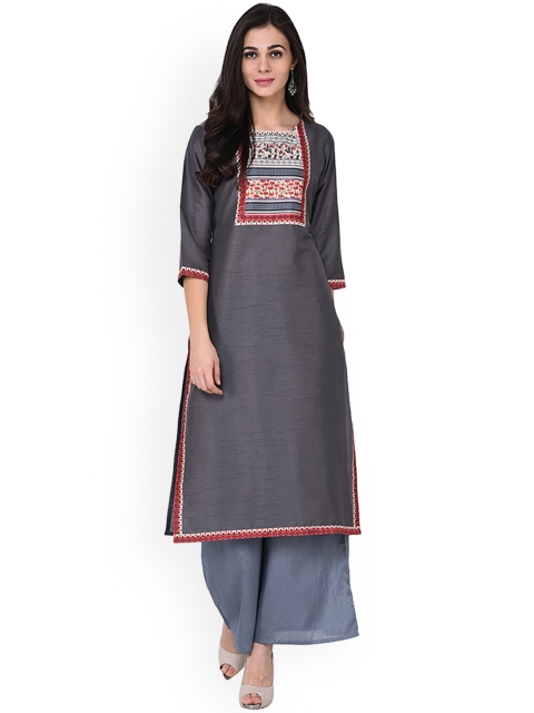 

ZIYAA Women Grey Yoke Design Straight Kurta