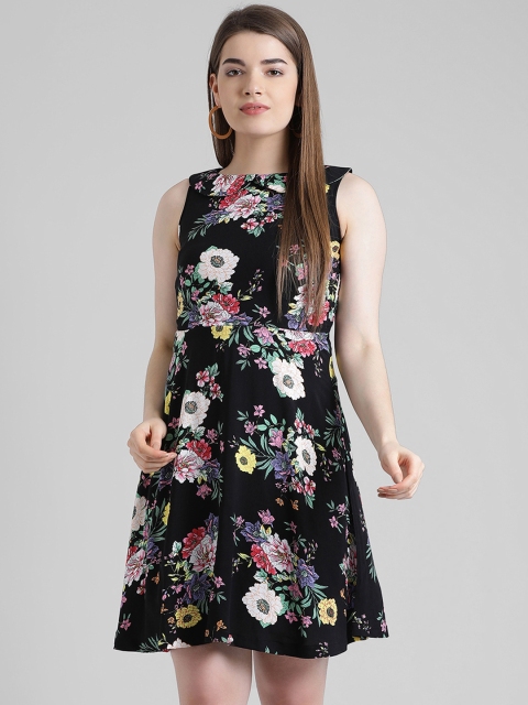 

Zink London Women Black Printed Fit and Flare Dress