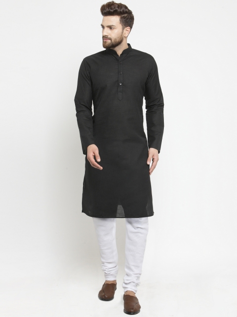 

TREEMODA Men Black Solid Straight Kurta