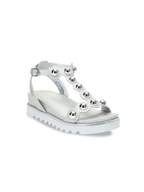 

Bugatti Women Silver-Toned Solid Sandals
