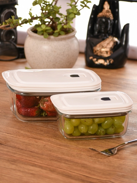 

CLAY CRAFT Borosilicate Set of 2 Multipurpose Rectangle Containers with Air Vent Lid, White