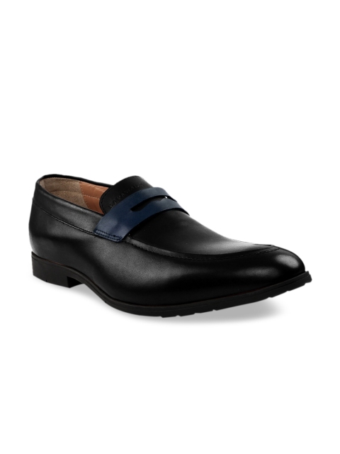 

RAPAWALK Men Black & Blue Standard Width Leather Formal Slip-Ons
