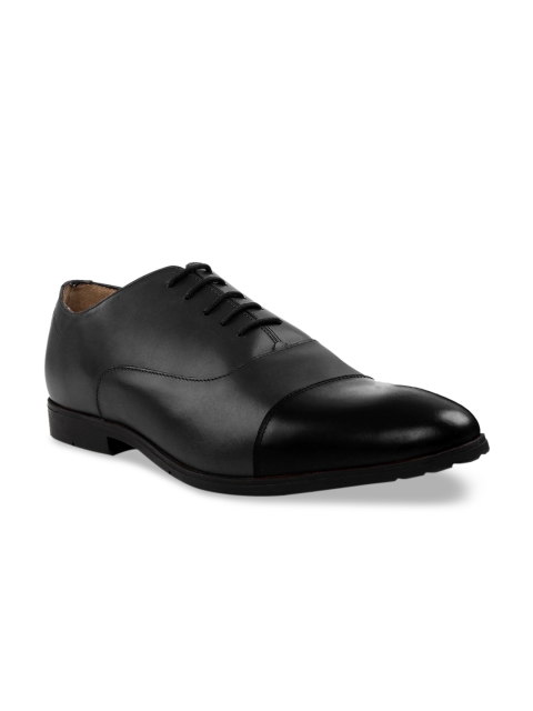 

RAPAWALK Men Grey & Black Standard Width Leather Formal Oxfords
