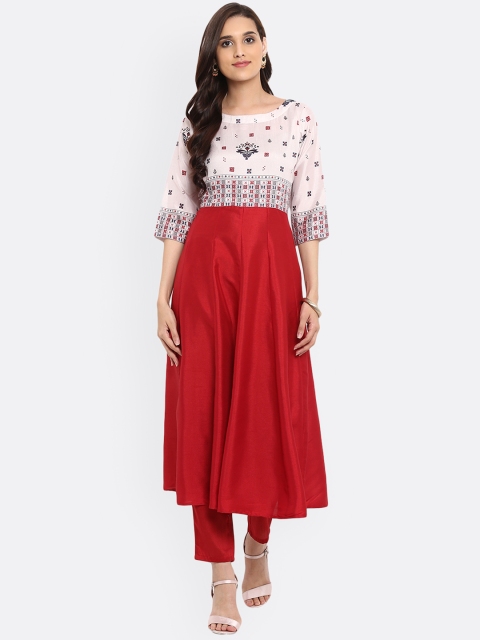 

ZIYAA Women Red & White Printed Anarkali Kurta