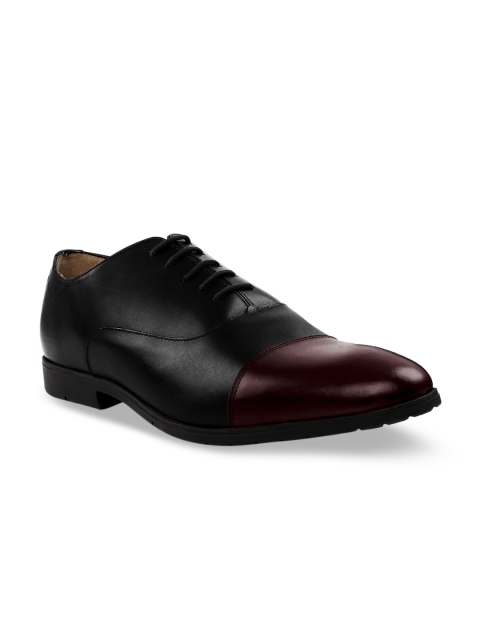 

RAPAWALK Men Black & Burgundy Standard Width Leather Formal Oxfords