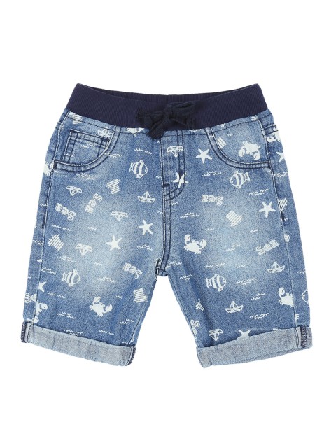 

Pantaloons Baby Boys Blue Washed Regular Fit Denim Shorts