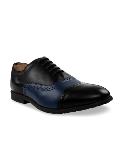 

RAPAWALK Men Black & Blue Standard Width Leather Formal Oxfords