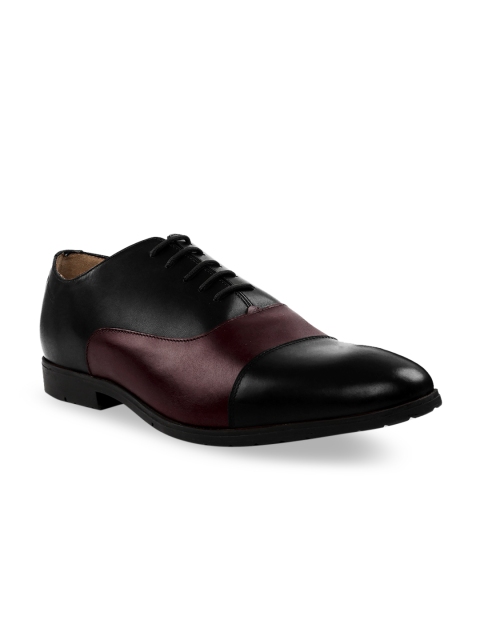 

RAPAWALK Men Black & Burgundy Standard Width Leather Formal Oxfords