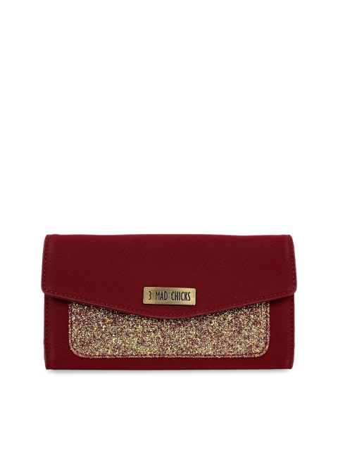 

3 Mad Chicks Women Maroon Solid Three Fold Wallet