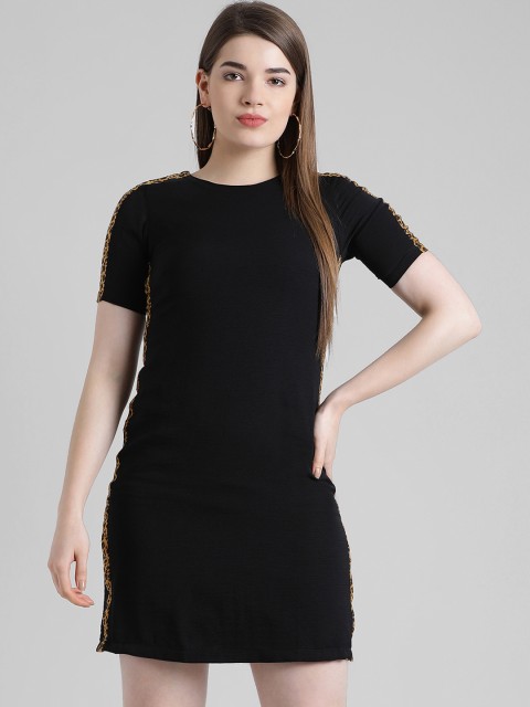 

Zink London Women Black Solid T-shirt Dress