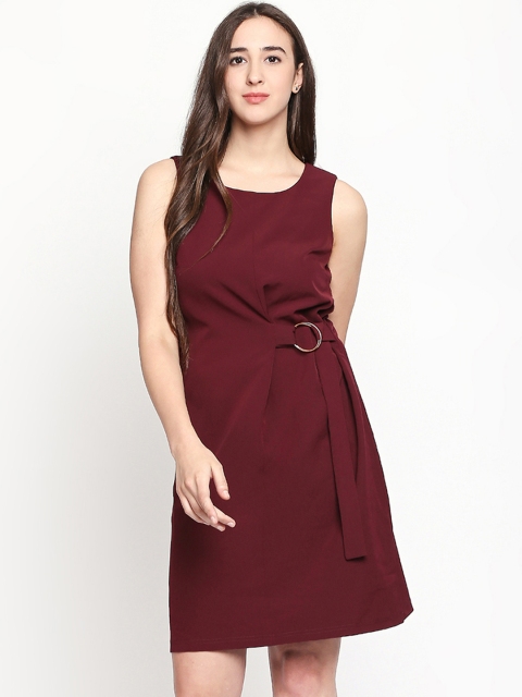 

Annabelle by Pantaloons Women Maroon Solid Sheath Dress