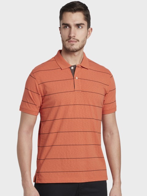 

ColorPlus Men Orange Striped Polo Collar T-shirt