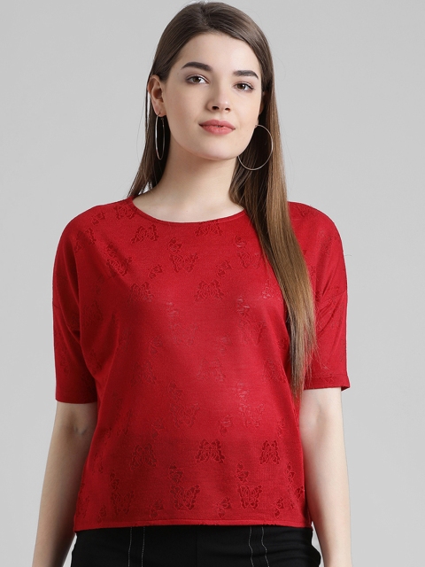 

Zink London Women Maroon Self Design Top