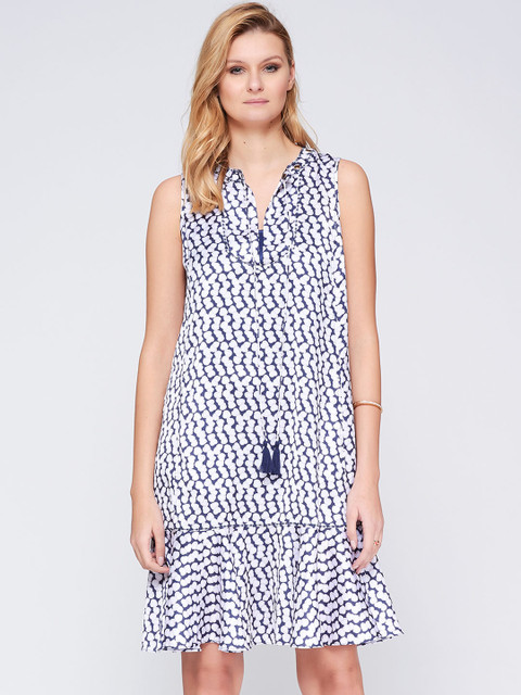 

NIZA Women White Printed A-Line Dress