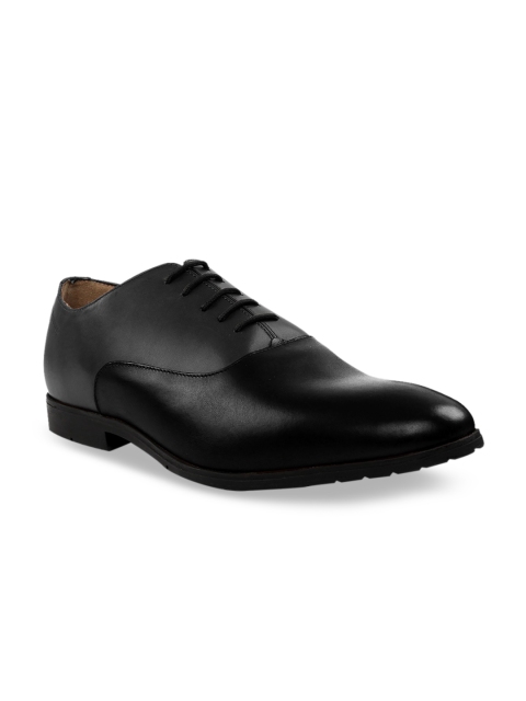

RAPAWALK Men Grey & Black Standard Width Leather Formal Oxfords