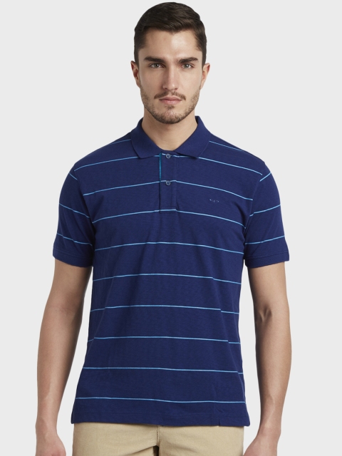 

ColorPlus Men Navy Blue Striped Polo Collar T-shirt
