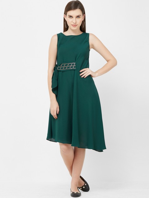

Soie Women Olive Green Solid A-Line Dress