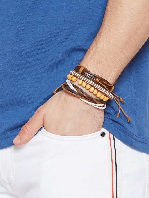 

Alvaro Castagnino Set Of 4 Brown Leather Wraparound Bracelet