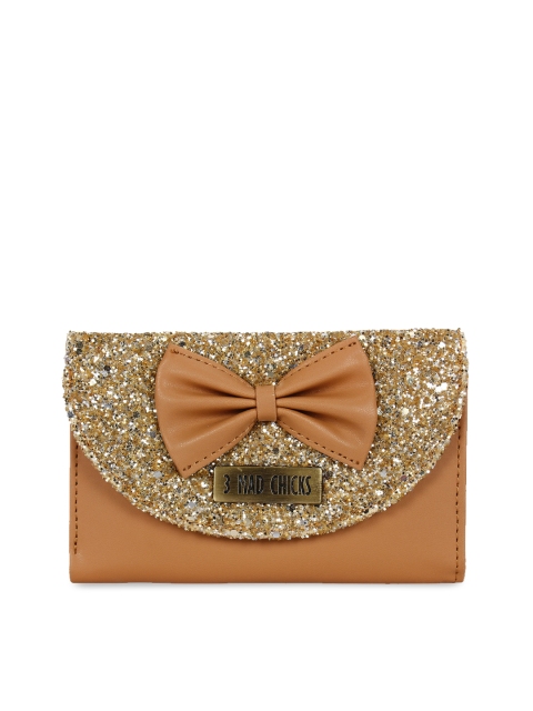 

3 Mad Chicks Women Tan Textured Three Fold Wallet