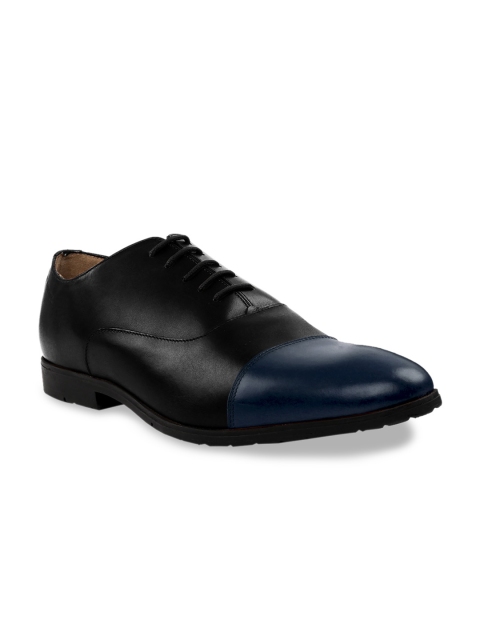 

RAPAWALK Men Black & Blue Standard Width Leather Formal Oxfords