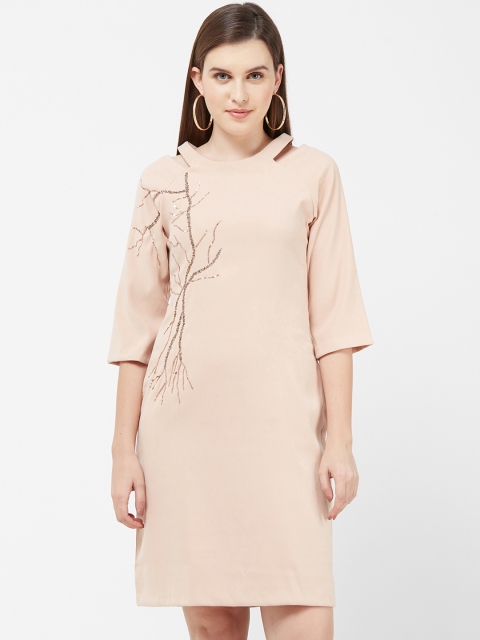 

Soie Women Peach-Coloured Solid Sheath Dress