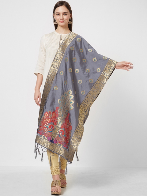 

Saree mall Grey & Gold-Toned Woven Design Dupatta