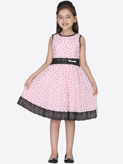 

CUTECUMBER Girls Pink & Black Printed Fit and Flare Dress