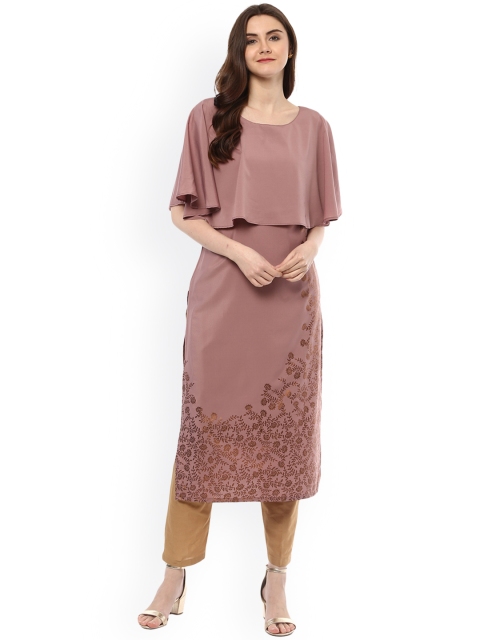 

ZIYAA Women Mauve Printed Straight Kurta