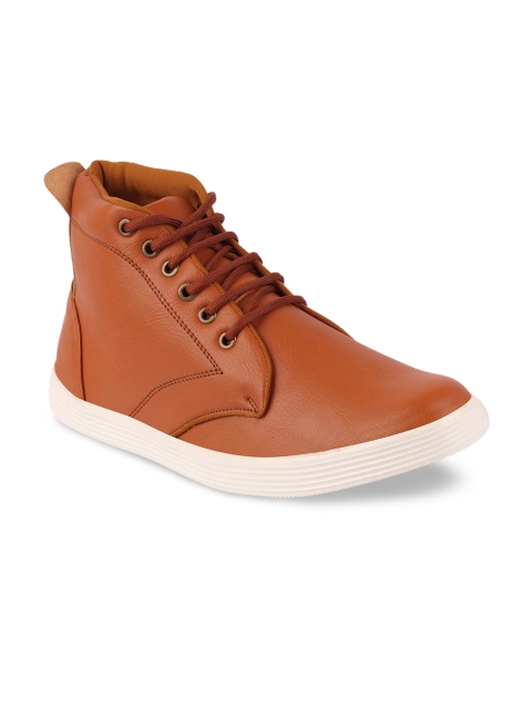

FAUSTO Men Tan Brown Solid Synthetic Leather Mid-Top Sneakers