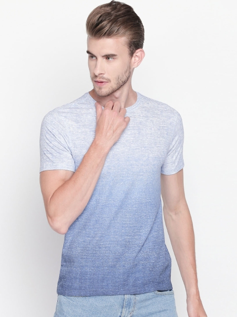 

Urban Ranger by pantaloons Men Blue Striped Round Neck T-shirt