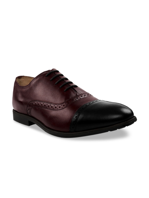 

RAPAWALK Men Burgundy & Black Standard Width Leather Formal Oxfords