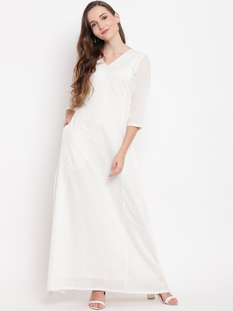 

trueBrowns Women White Self Design Maxi Dress