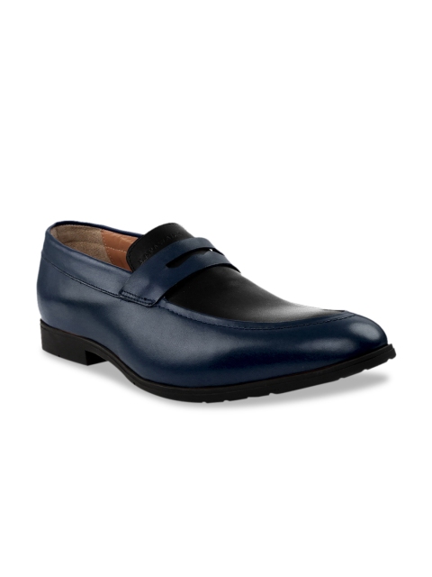

RAPAWALK Men Blue & Black Standard Width Leather Formal Slip-Ons