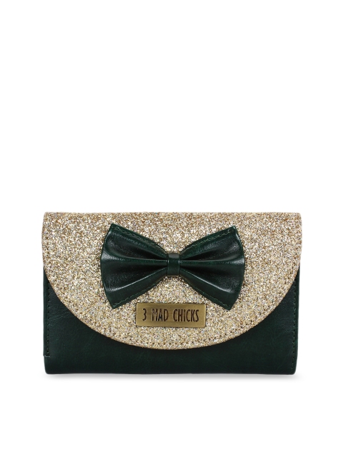 

3 Mad Chicks Women Green Textured Three Fold Wallet